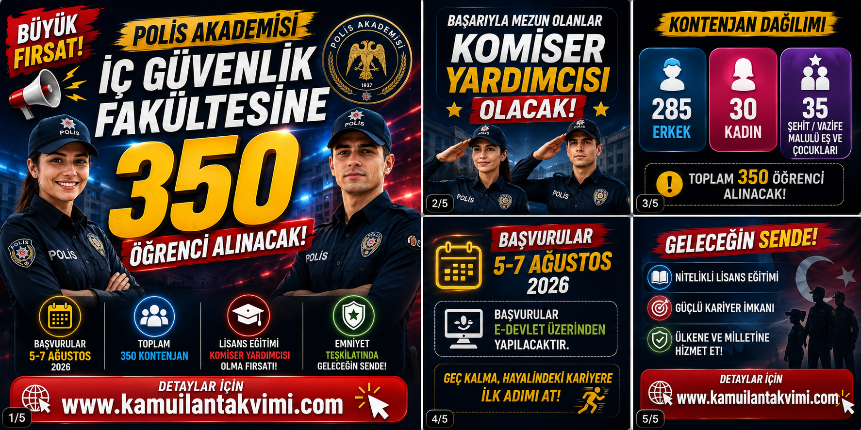 Emniyet Teşkilatında komiser yardımcısı olarak görev yapmak isteyen adaylar için önemli fırsat. Polis Akademisi Başkanlığı, İç Güvenlik Fakültesine 350 öğrenci alımı yapacak.