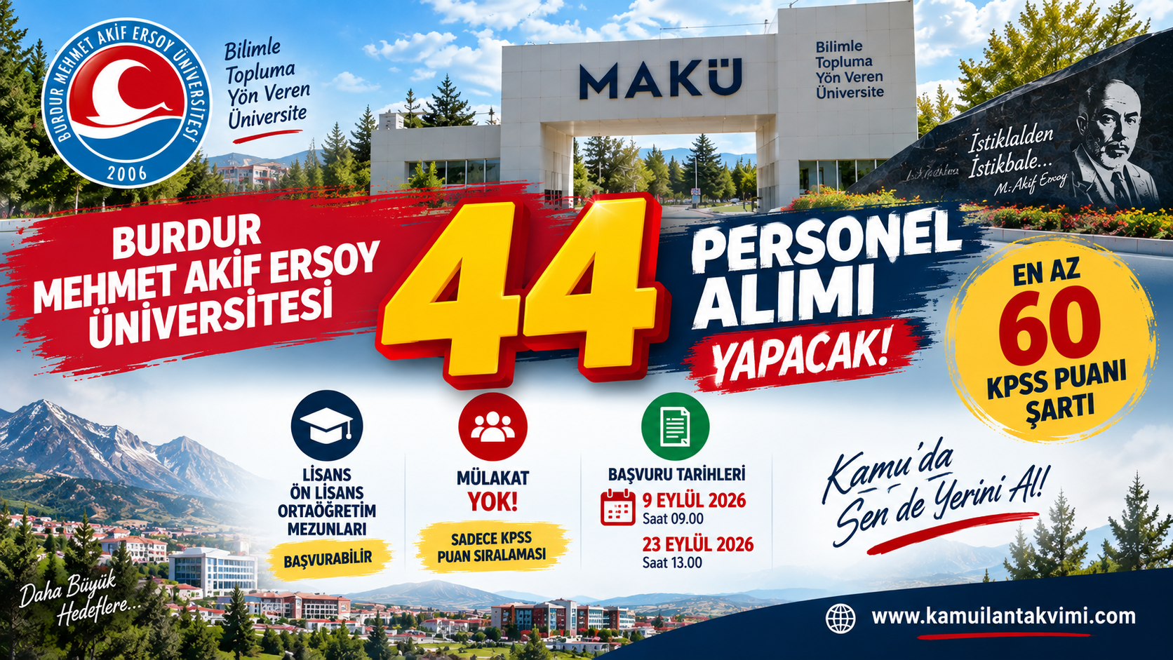 Burdur Mehmet Akif Ersoy Üniversitesi 44 sözleşmeli personel alımı