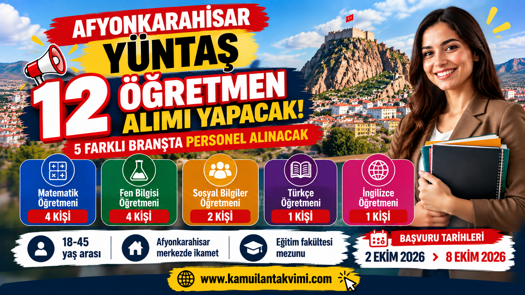 Afyonkarahisar Yüntaş 12 öğretmen alımı ilanı