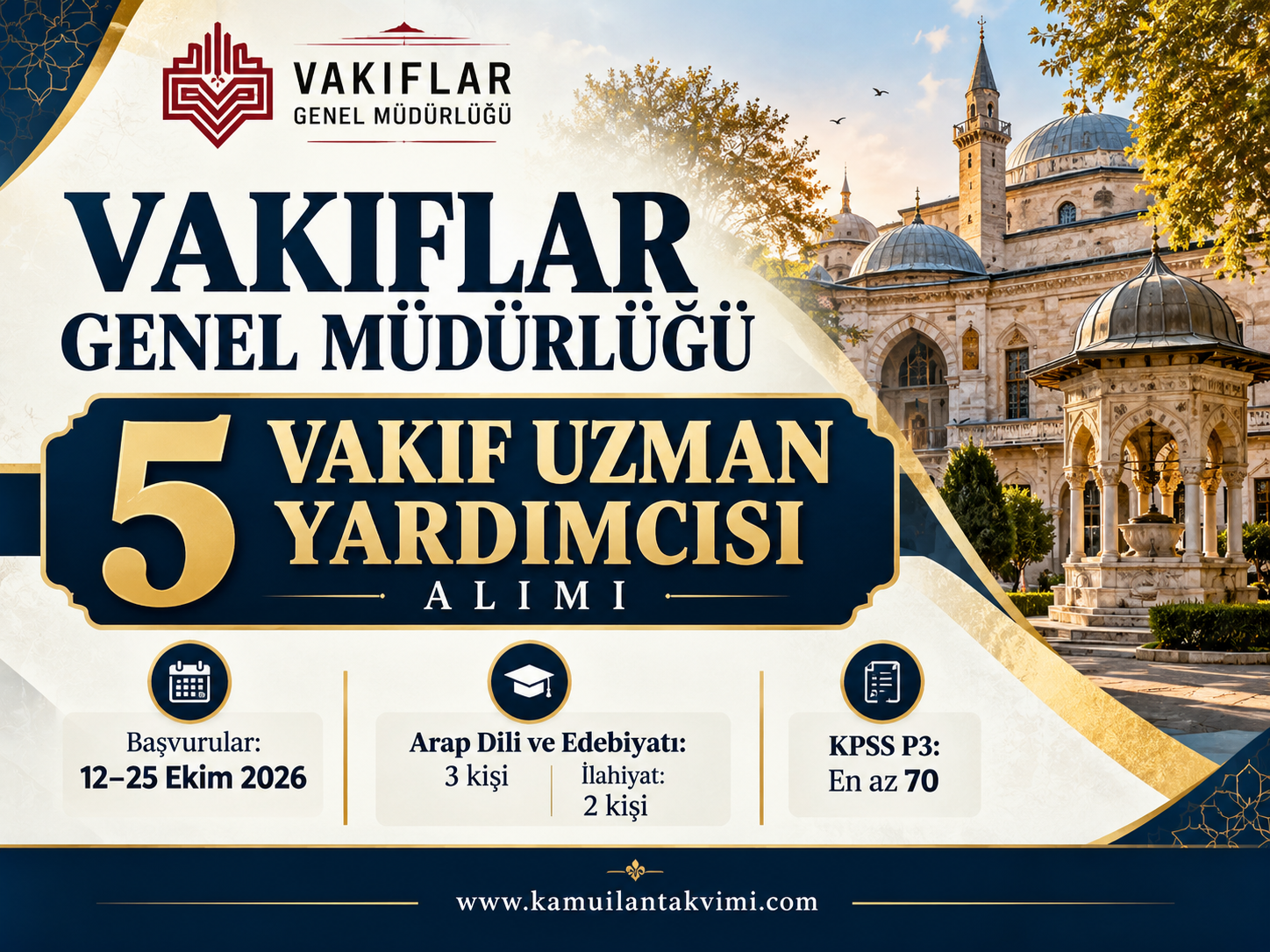 Vakıflar Genel Müdürlüğü 5 Vakıf Uzman Yardımcısı Alımı Yapacak! Başvurular Başladı