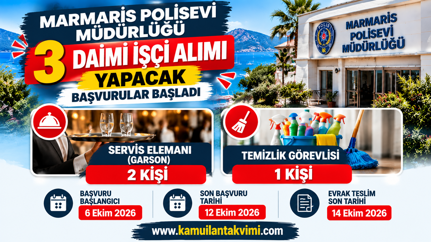 Marmaris Polisevi 3 Daimi İşçi Alımı Yapacak! Başvurular Başladı