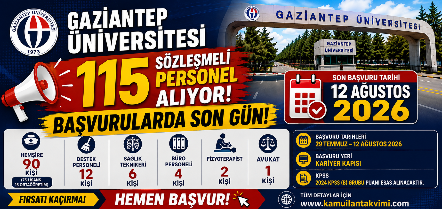 Gaziantep Üniversitesi 115 sözleşmeli personel alımı için başvurularda bugün son gün! Farklı kadrolardaki personel alımı için detaylar haberimizde.