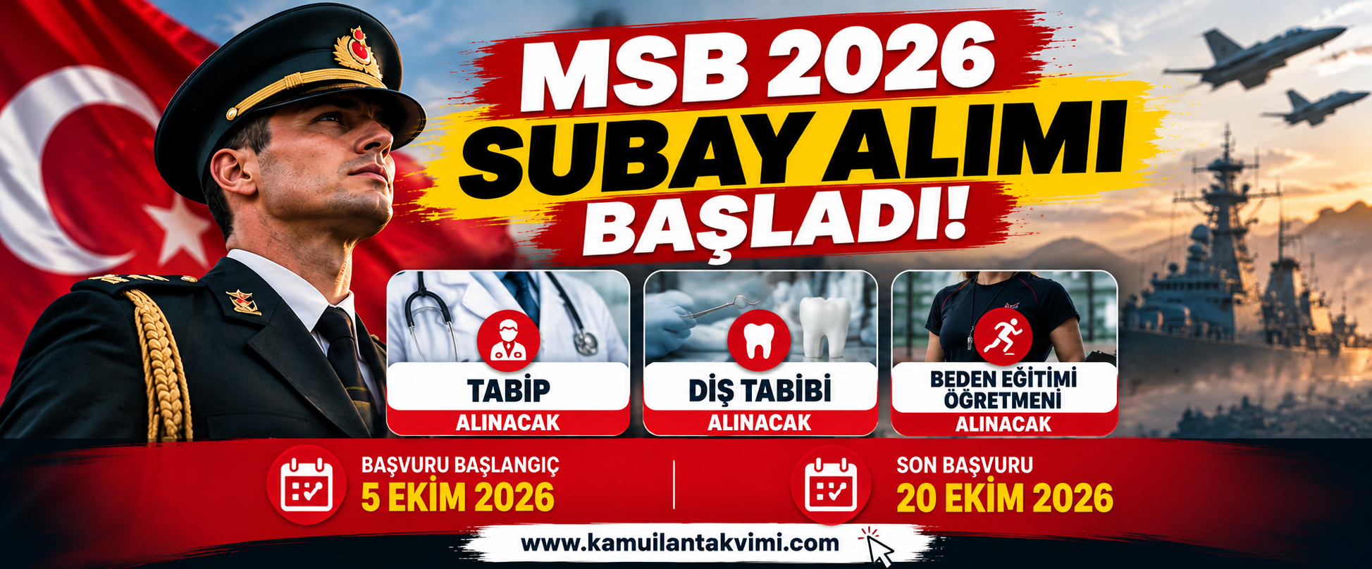 MSB 2026 subay alımı kapsamında tabip, diş tabibi ve özel nitelikli beden eğitimi öğretmeni kadroları için başvurular başladı.