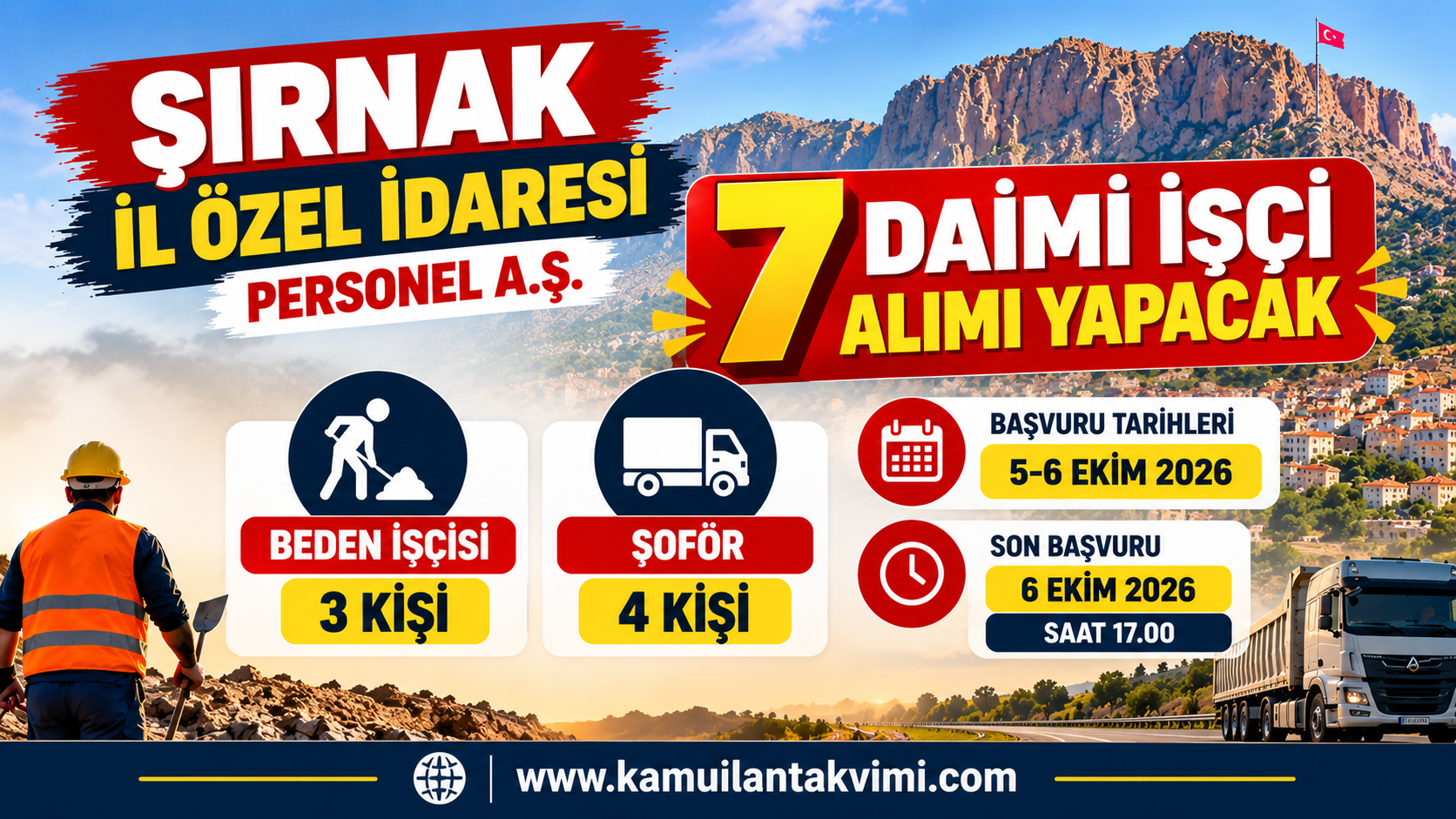Şırnak İl Özel İdaresi 7 daimi işçi alımı ilanı