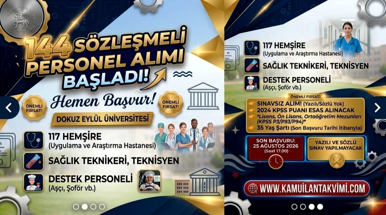 Dokuz Eylül Üniversitesi 144 Sözleşmeli Personel Alıyor! 117 hemşire başta olmak üzere farklı kadrolarda personel alımı yapılacak.