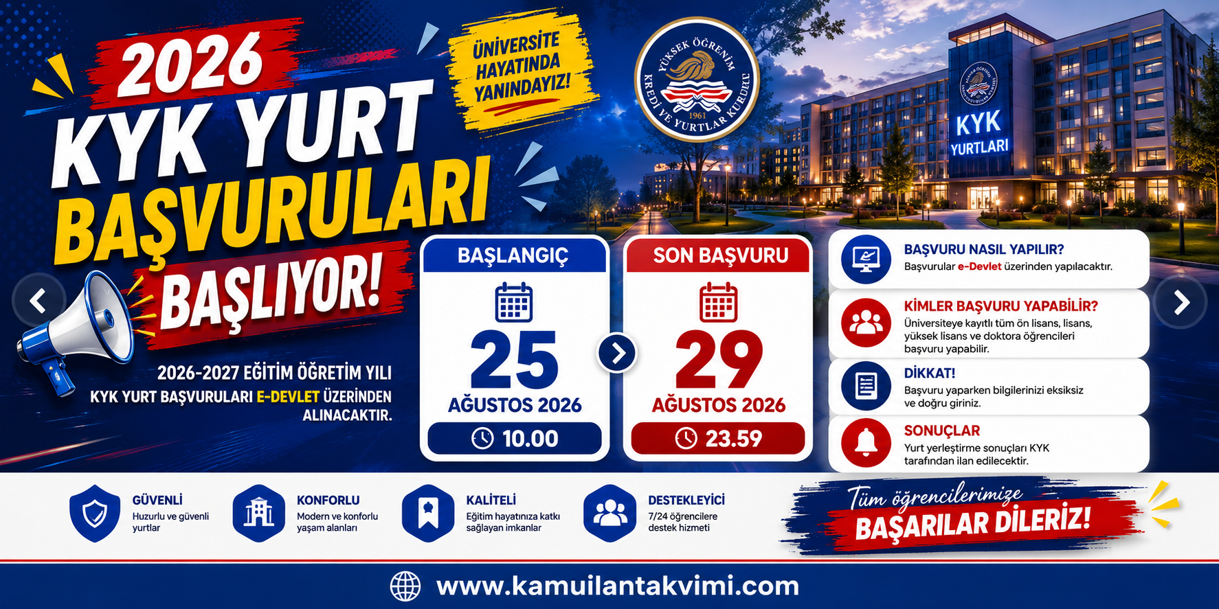 2026 KYK yurt başvuruları 25 Ağustos'ta başlıyor