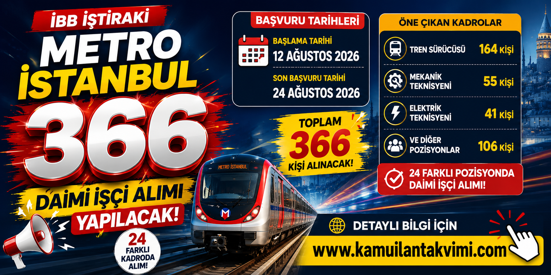 İBB iştiraki Metro İstanbul 366 daimi işçi alımı 2026 ilanı ve başvuru tarihleri