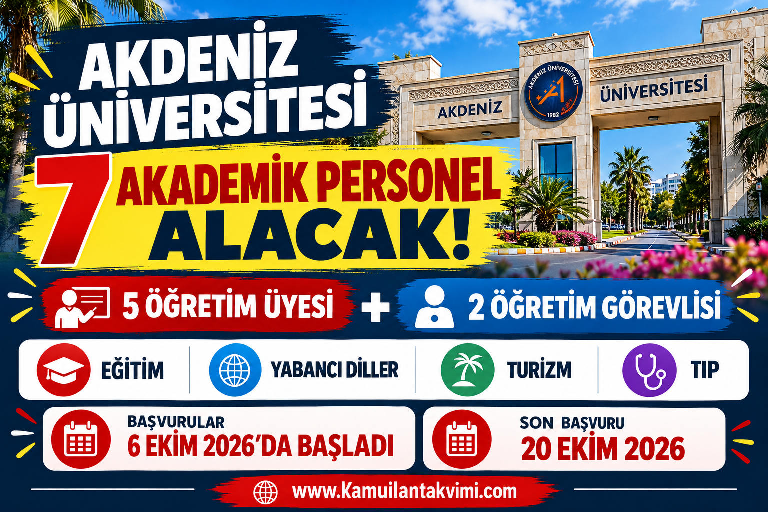 Akdeniz Üniversitesi 7 akademik personel alımı ilanı