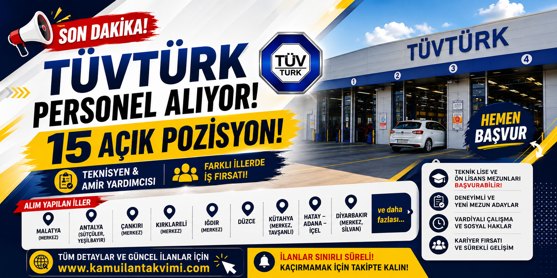 TÜVTÜRK bünyesinde 2026 yılı personel alımı kapsamında farklı illerde açık pozisyonlar bulunuyor.