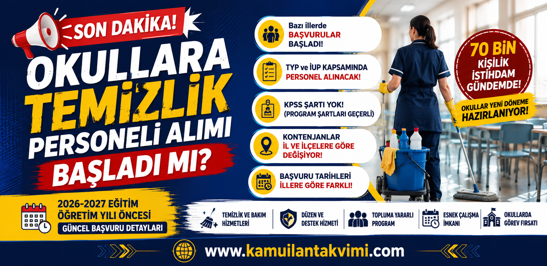 2026-2027 okullara temizlik personeli alımı, İŞKUR başvuruları ve güncel kontenjanlar
