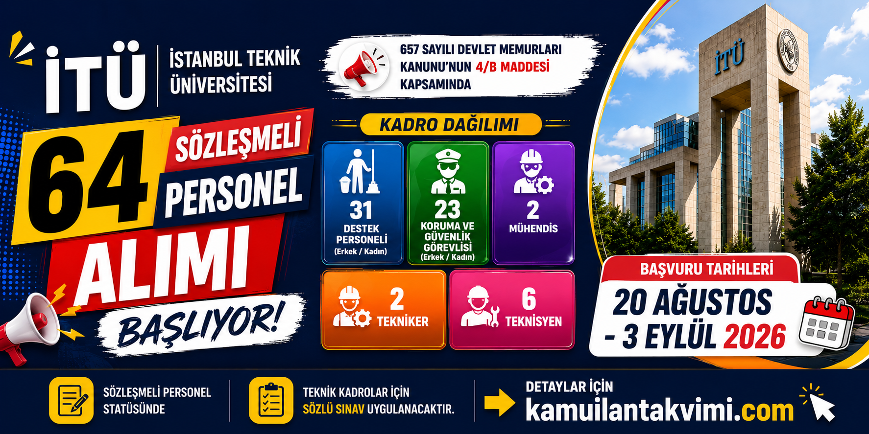 İstanbul Teknik Üniversitesi 64 Sözleşmeli Personel Alımı Başvuru Şartları haber görseli