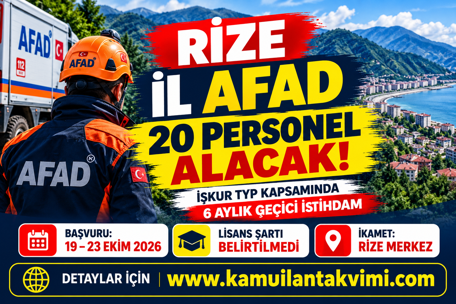 Rize İl AFAD 20 personel alımı 2026 İŞKUR TYP başvuru duyurusu.