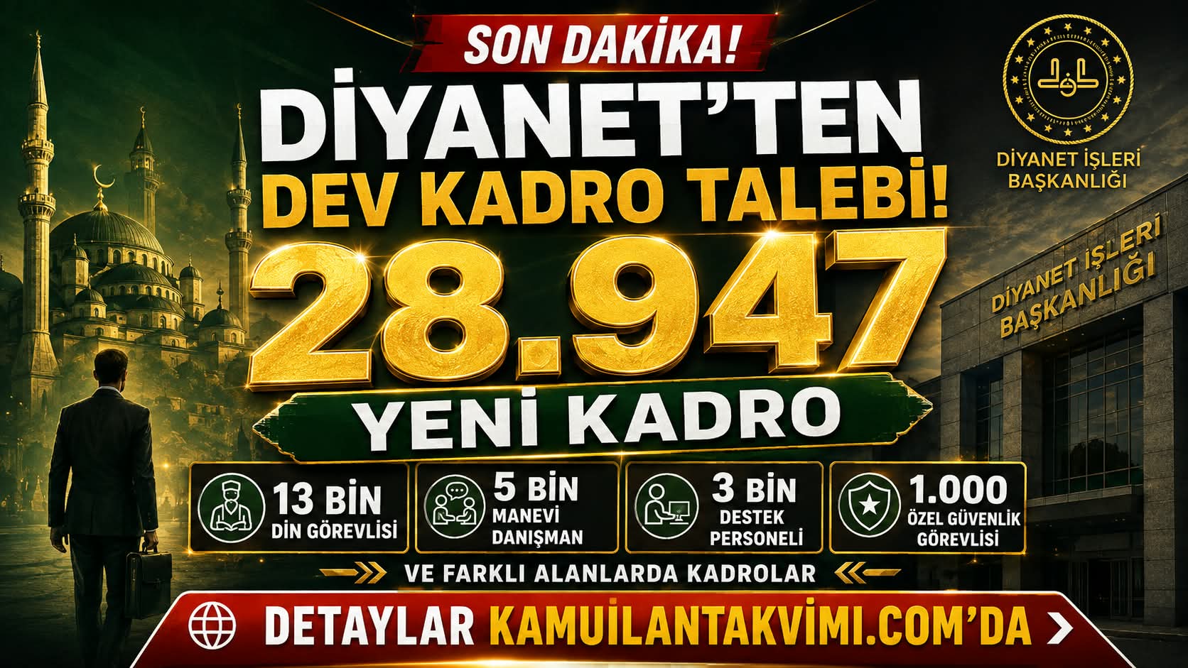 Diyanet İşleri Başkanlığı’nın 28 bin 947 yeni kadro talebi gündemde. Talep edilen kadrolara ilişkin tüm detaylar haberimizde.