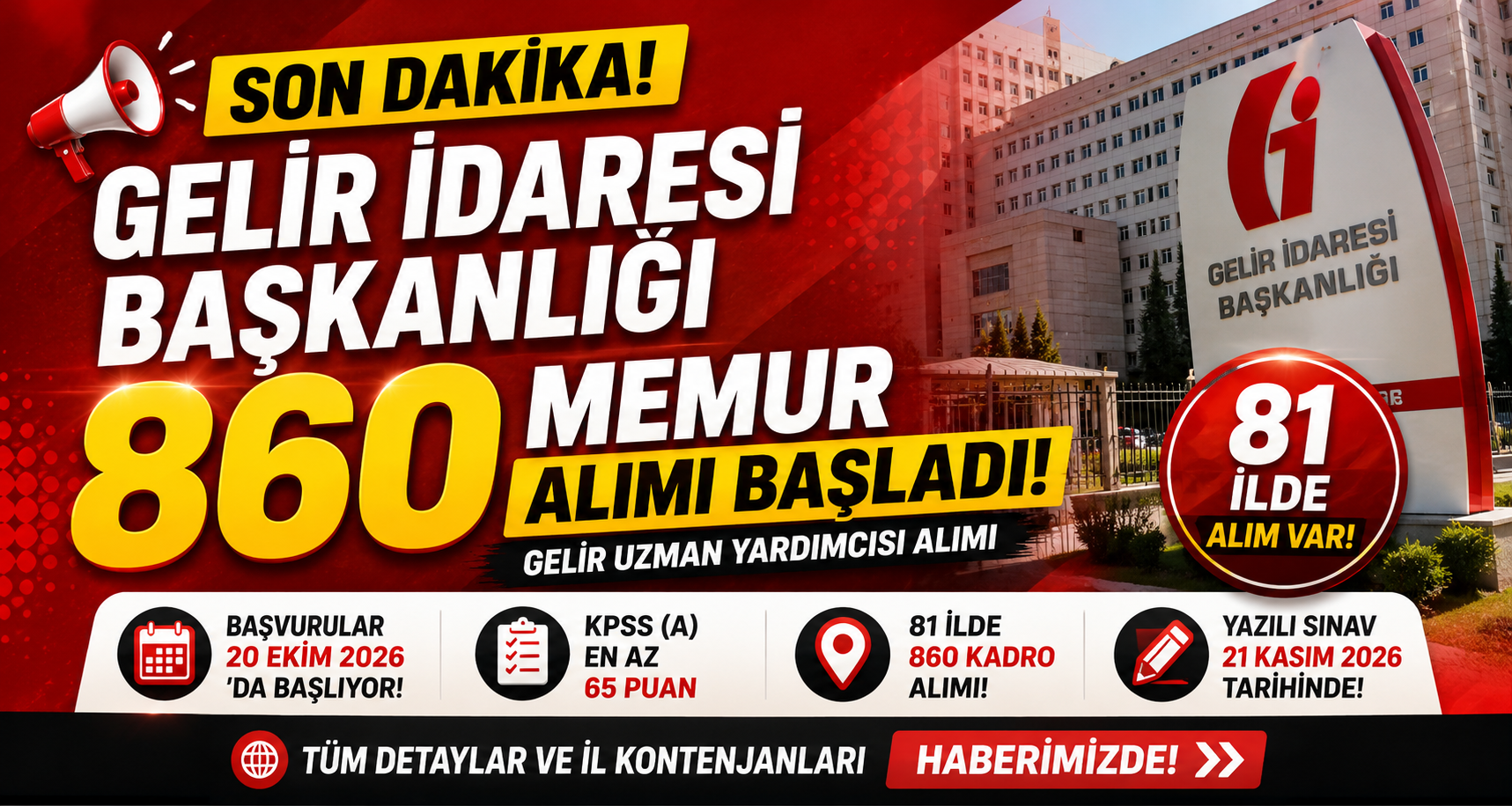 Gelir İdaresi Başkanlığı 860 Gelir Uzman Yardımcısı alım ilanı ve başvuru süreci bilgileri