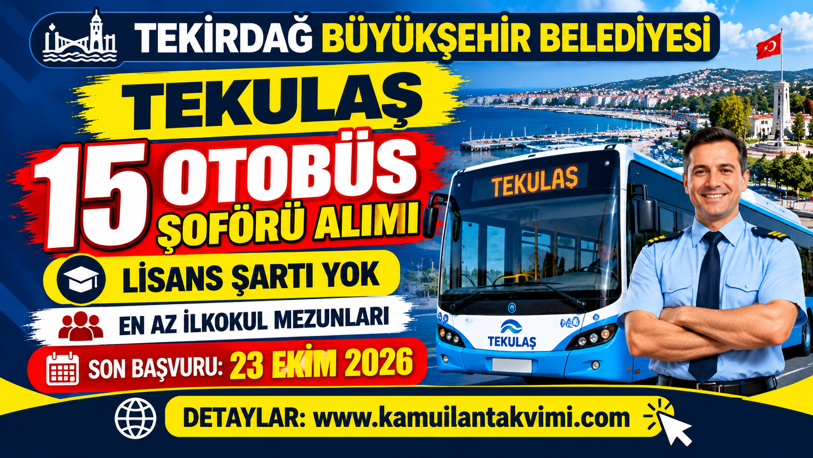 Tekirdağ Büyükşehir Belediyesi 15 Otobüs Şoförü Alımı Yapacak