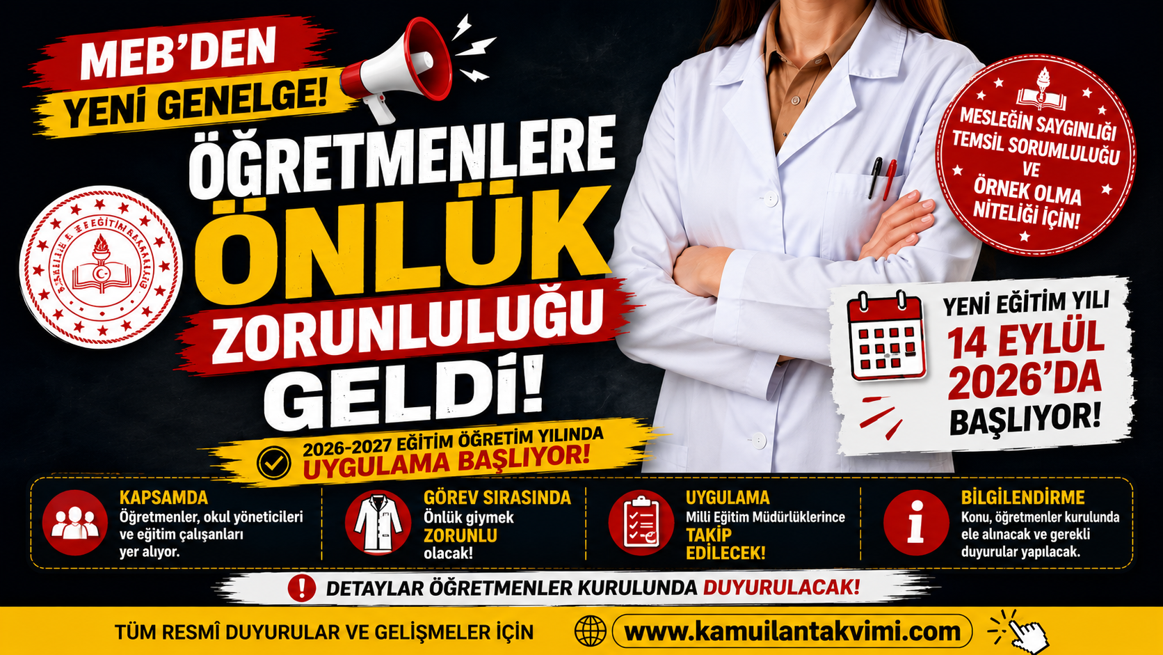 MEB 2026-2027 eğitim öğretim yılında öğretmenlere önlük uygulaması getirildi.