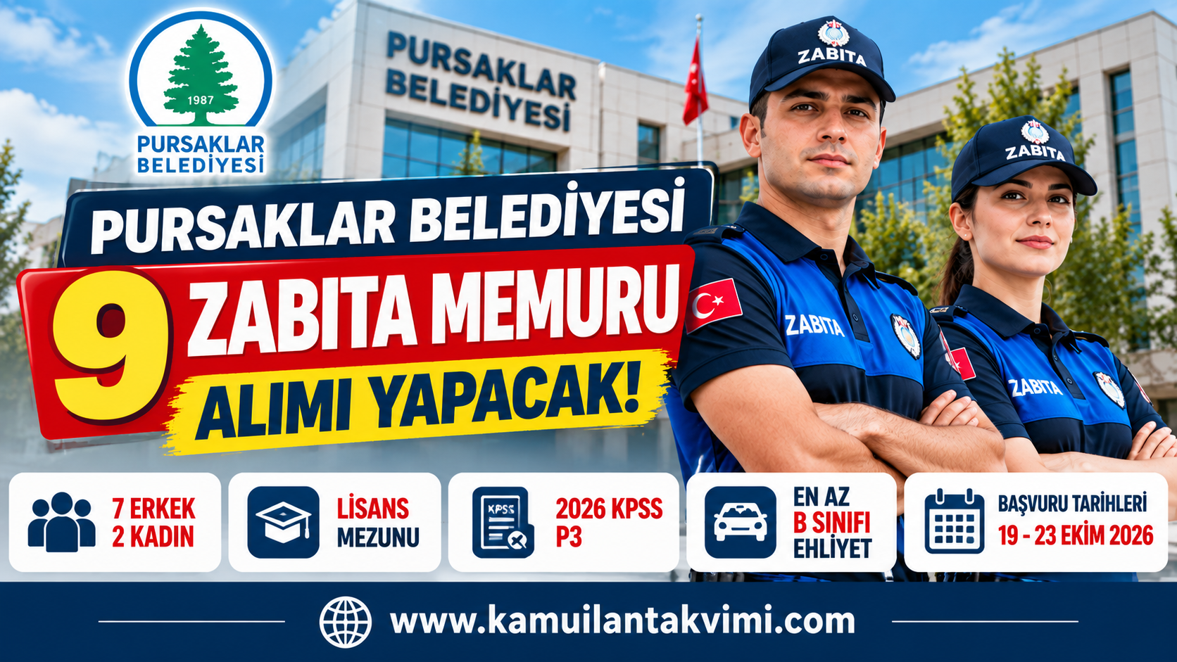 Pursaklar Belediyesi 9 zabıta memuru alımı 2026 başvuru şartları ve kadro detayları