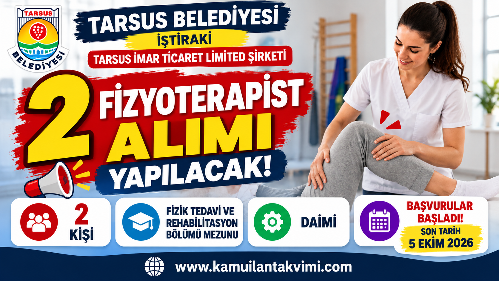 Tarsus Belediyesi bünyesinde 2 fizyoterapist alımı ilanı