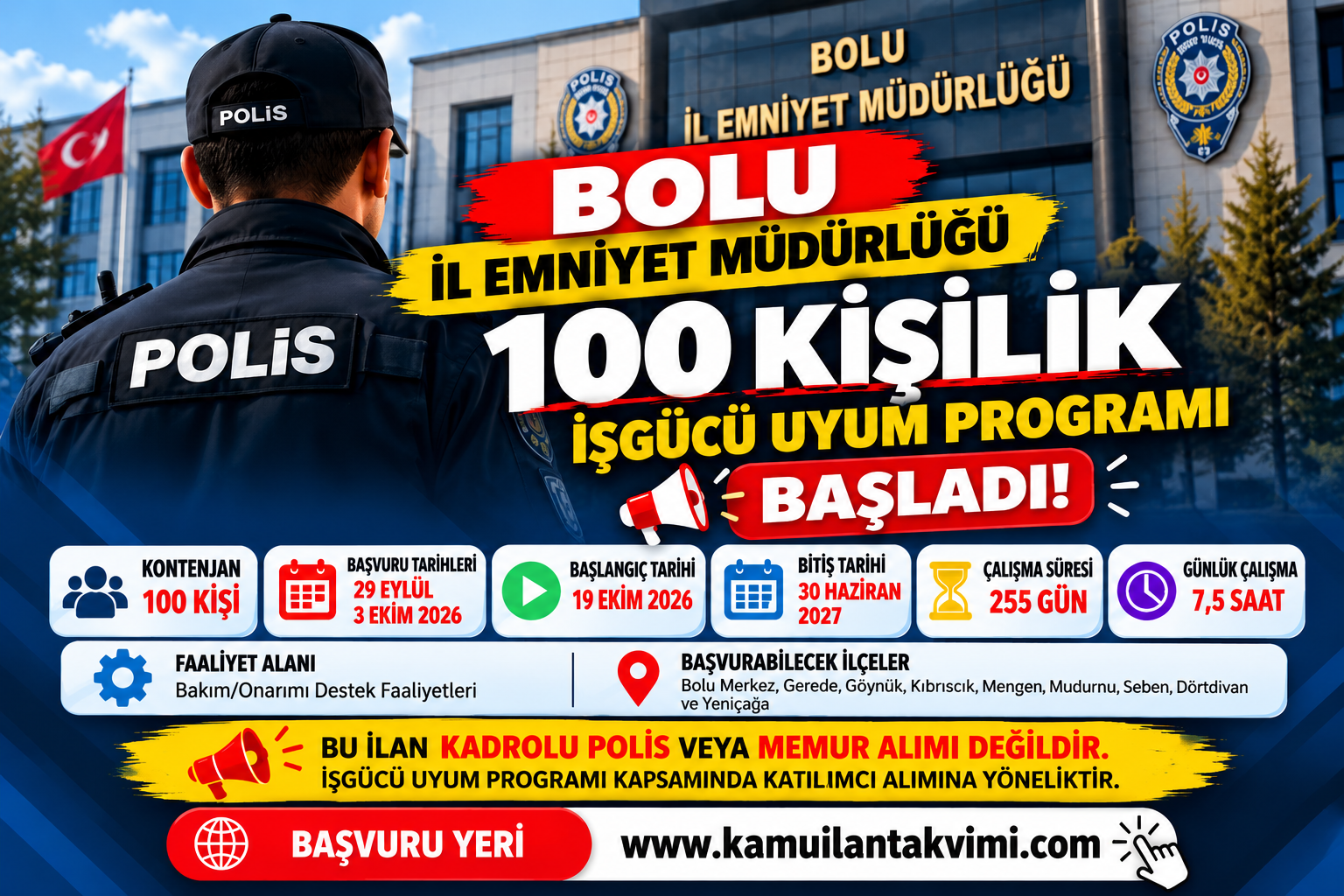 Bolu İl Emniyet Müdürlüğü 100 kişilik İşgücü Uyum Programı başvuruları