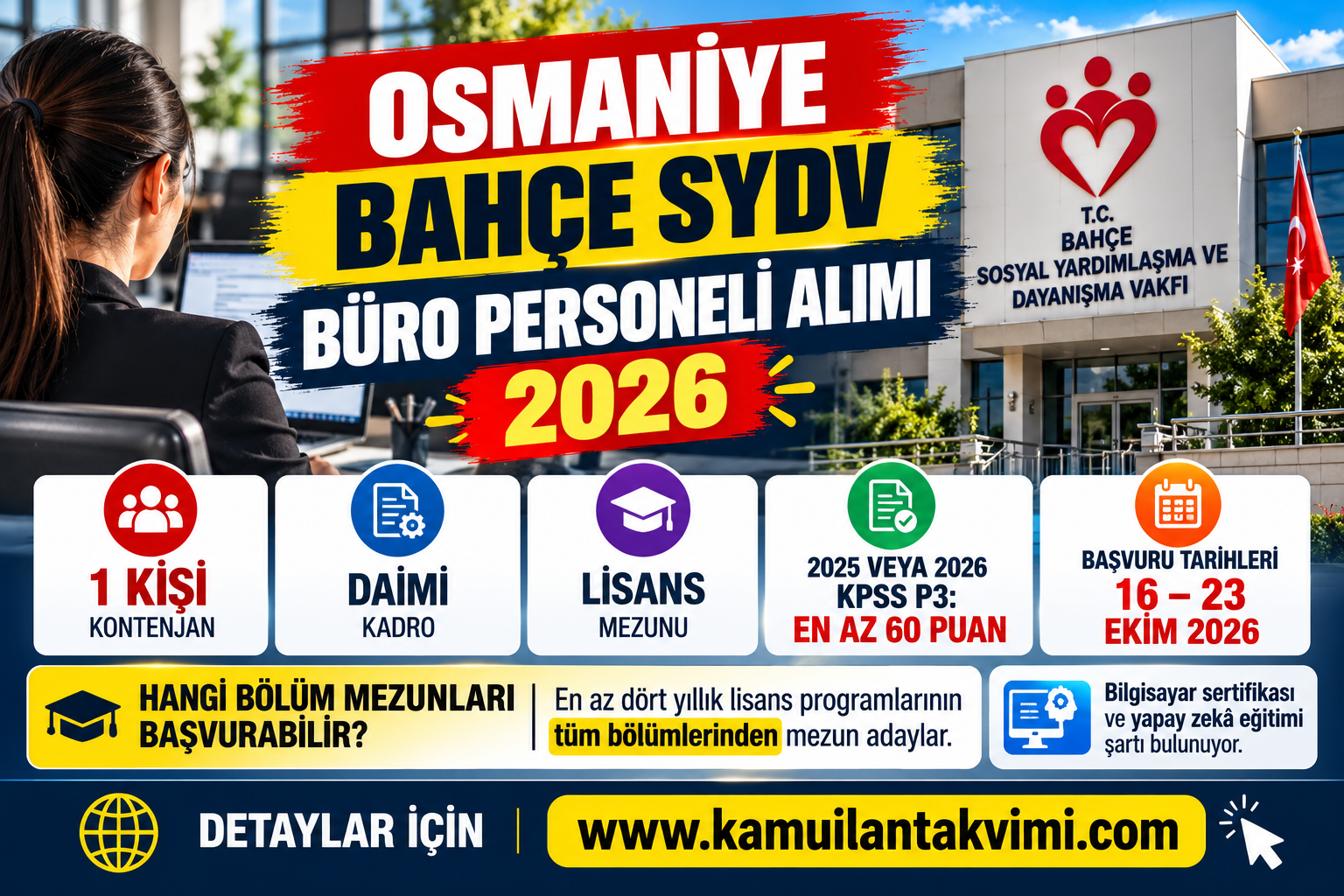 Osmaniye Bahçe SYDV Büro Personeli Alımı 2026: KPSS 60 Puan Şartı