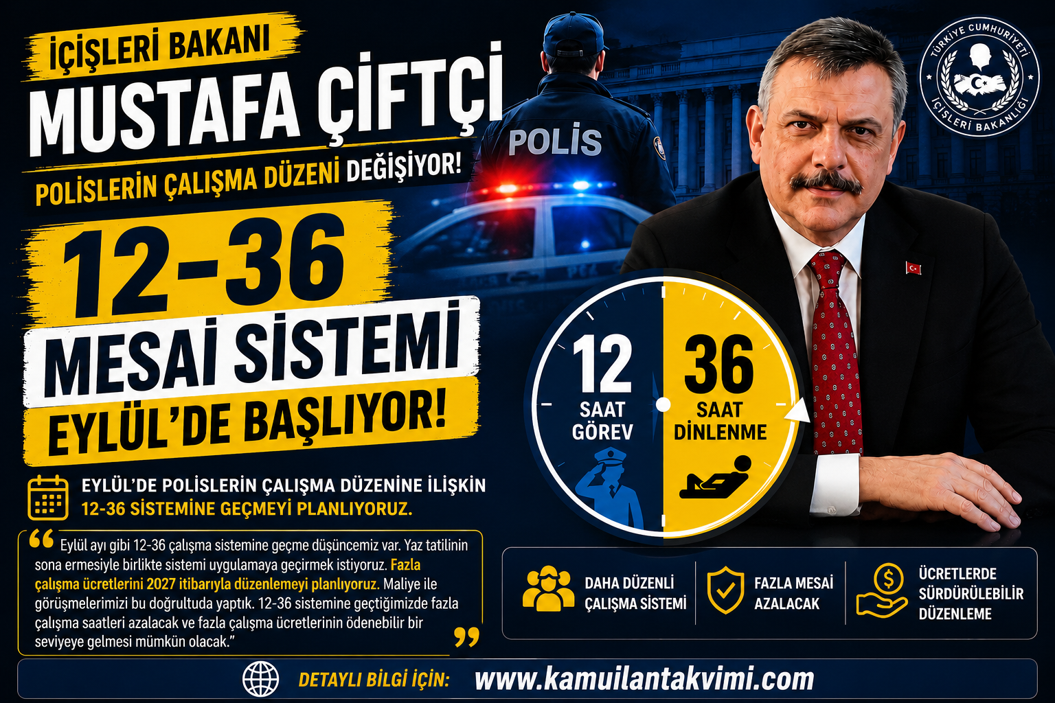 İçişleri Bakanı Mustafa Çiftçi'nden polislerin çalışma sistemine ilişkin önemli açıklama.