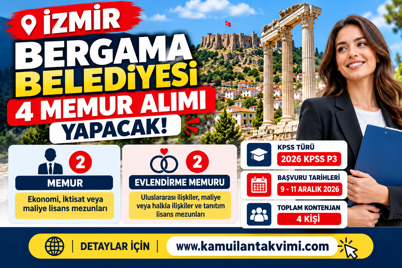 İzmir Bergama Belediyesi 4 Memur Alımı Yapacak!