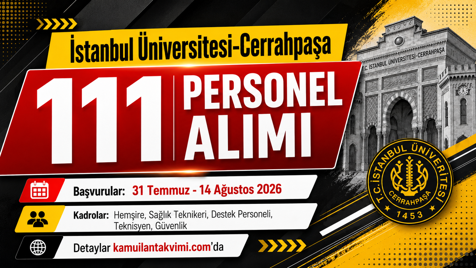 İstanbul Üniversitesi-Cerrahpaşa 111 Sözleşmeli Personel Alımı haber görseli