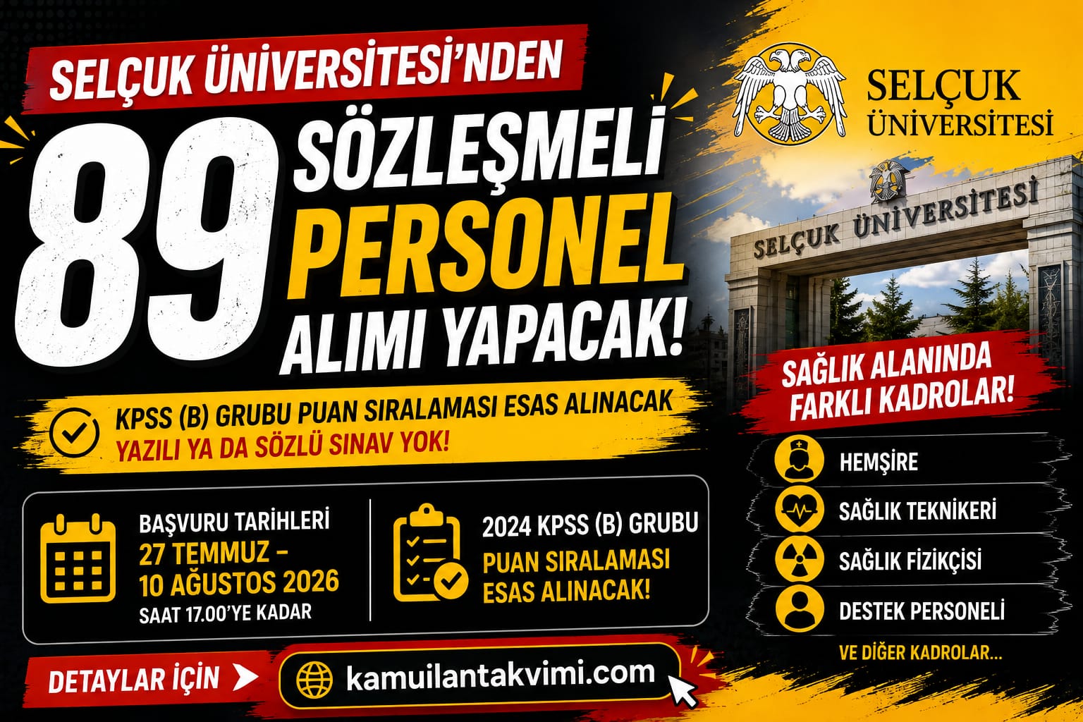 Selçuk Üniversitesi 89 Sözleşmeli Personel Alımı Başvuru Şartları haber görseli
