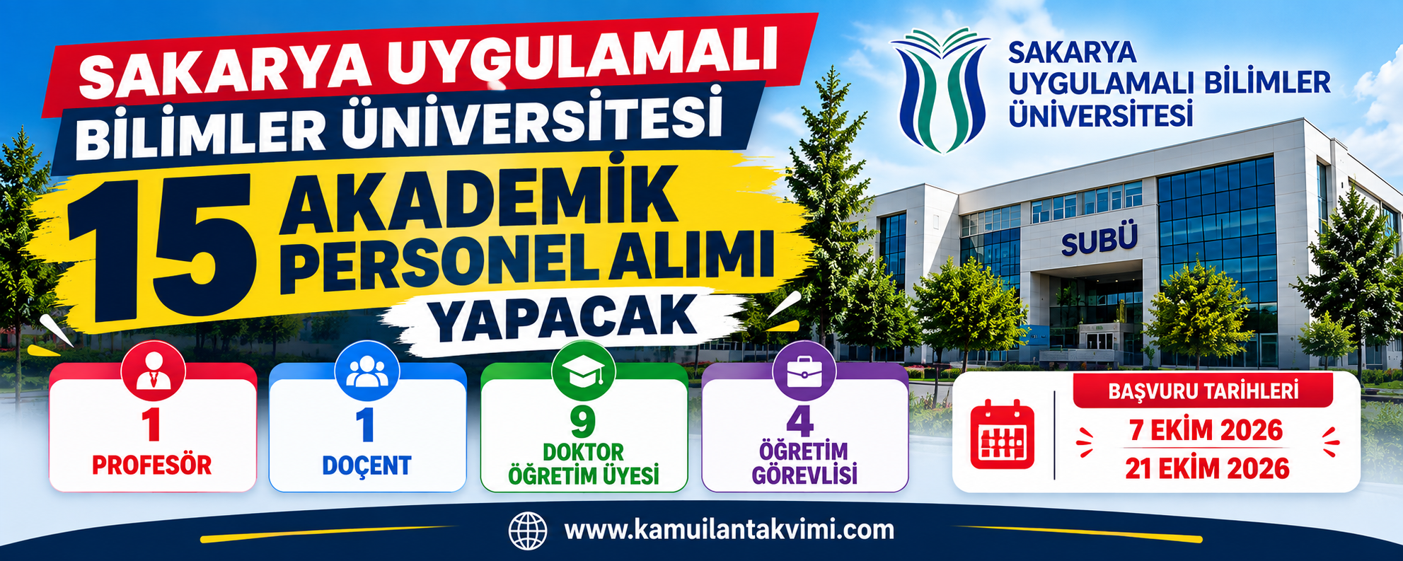 Sakarya Uygulamalı Bilimler Üniversitesi 15 akademik personel alımı ilanı
