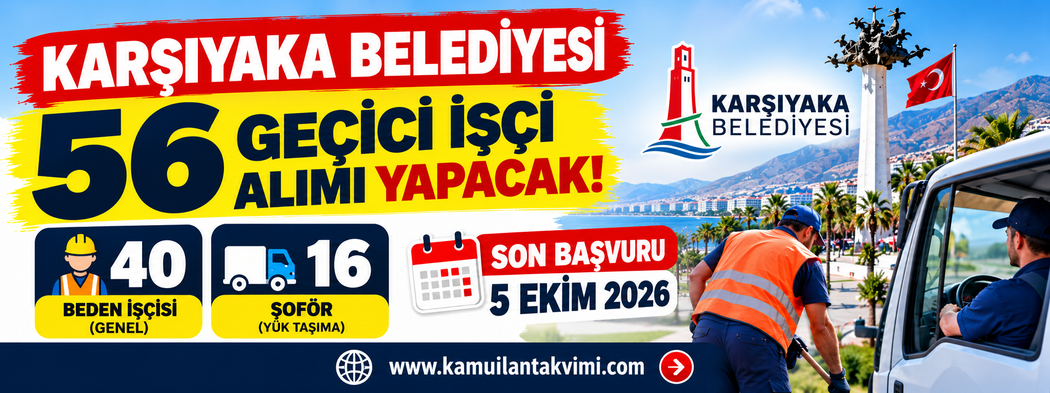 Karşıyaka Belediyesi 56 geçici işçi alımı ilanı