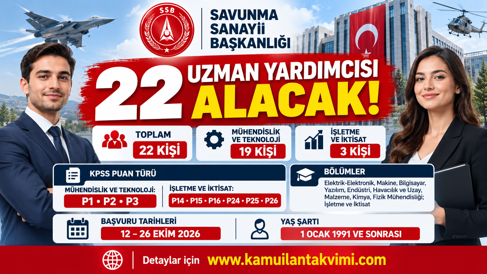 Savunma Sanayii Başkanlığı 2026 yılı 22 uzman yardımcısı alımı, KPSS 80 ve YDS 75 başvuru şartları