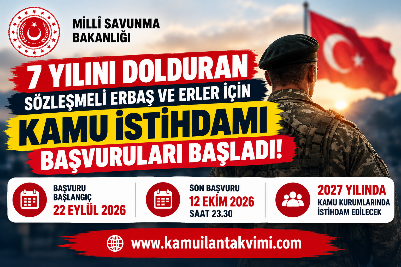 7 Yılını Dolduran Sözleşmeli Erbaş ve Erlere Kamu İstihdamı Başvuruları Başladı!