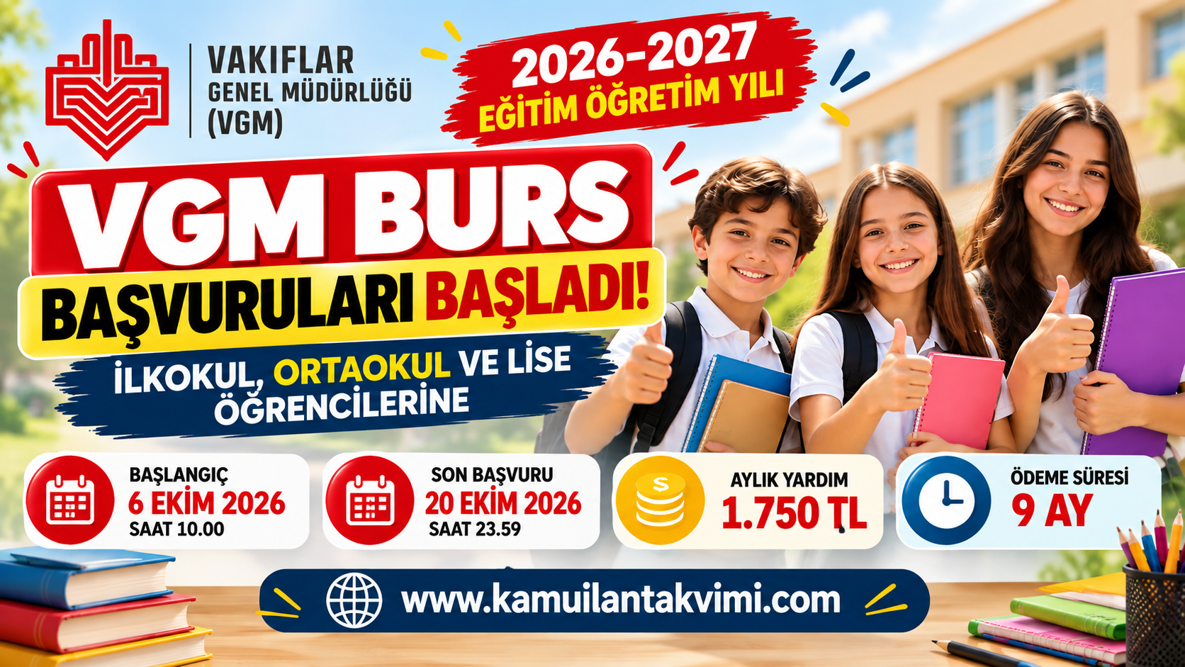 VGM Burs Başvuruları Başladı! İlkokul, Ortaokul ve Lise Öğrencilerine Aylık 1.750 TL