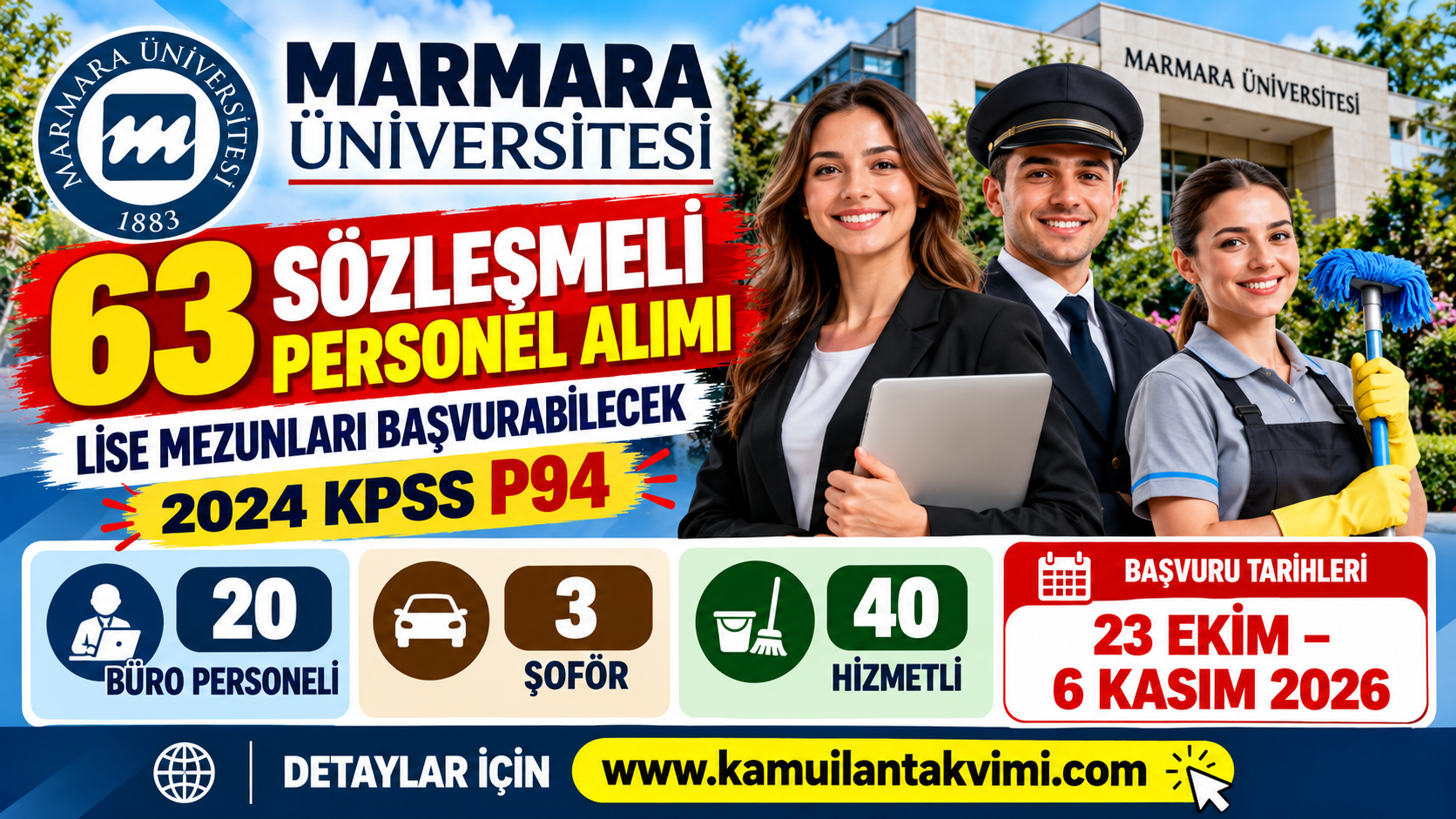 Marmara Üniversitesi 2026 yılı 63 sözleşmeli personel alımı büro personeli şoför ve destek personeli kadroları