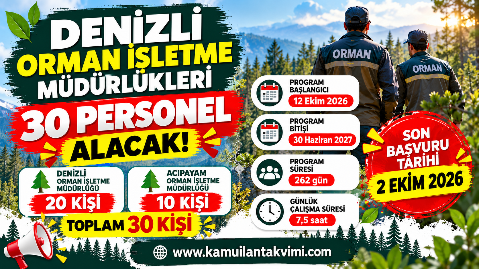 Denizli Orman İşletme Müdürlükleri 30 kişilik İUP personel alımı ilanı