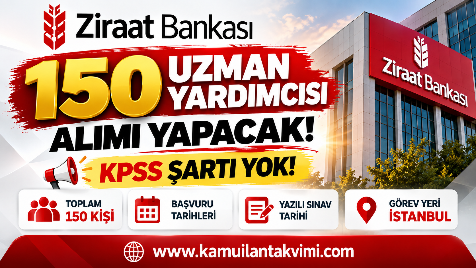 Ziraat Bankası 150 Uzman Yardımcısı personel alımı