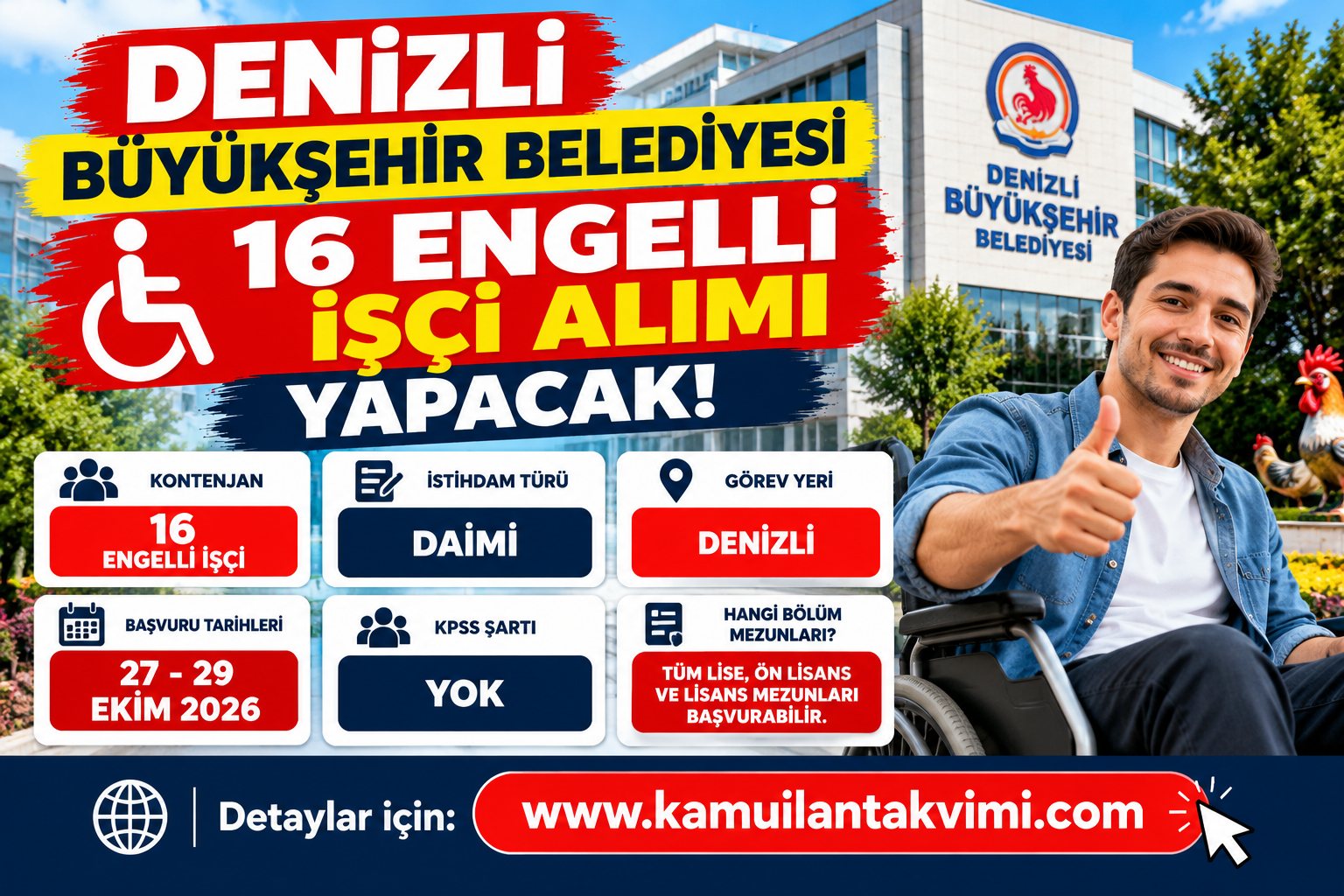 Denizli Büyükşehir Belediyesi 16 Engelli İşçi Alımı Yapacak! KPSS Şartı Var mı?
