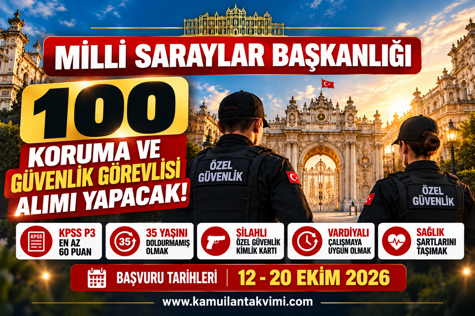 Milli Saraylar Başkanlığı 100 koruma ve güvenlik görevlisi alımı 2026 başvuru şartları