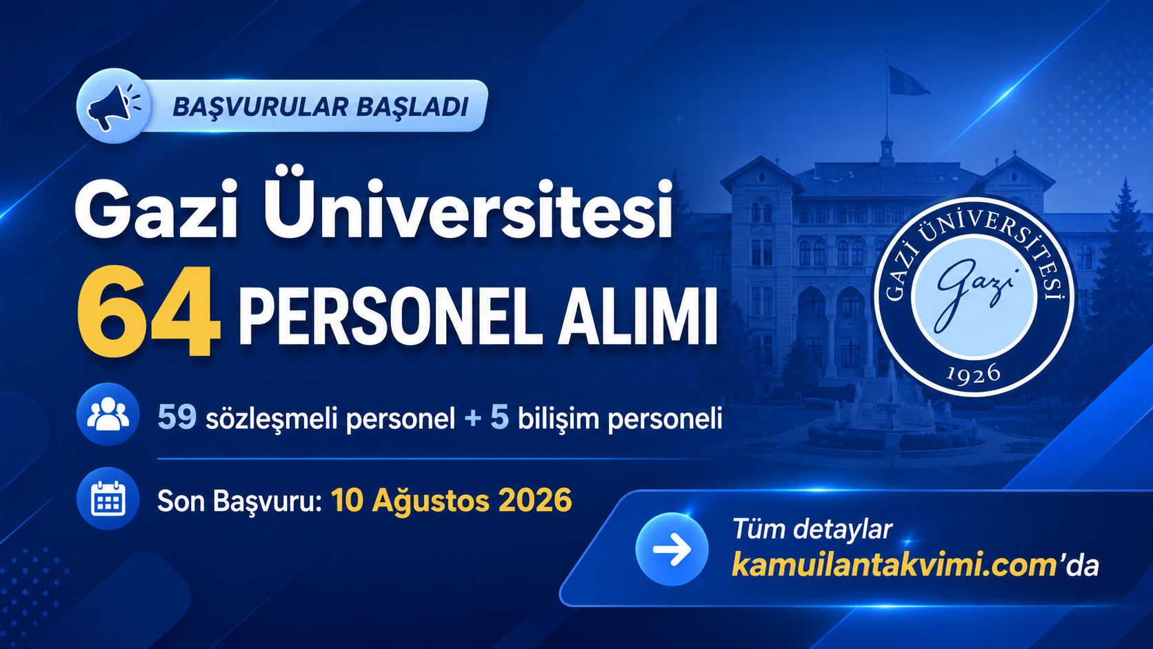 Gazi Üniversitesi 64 personel alımı